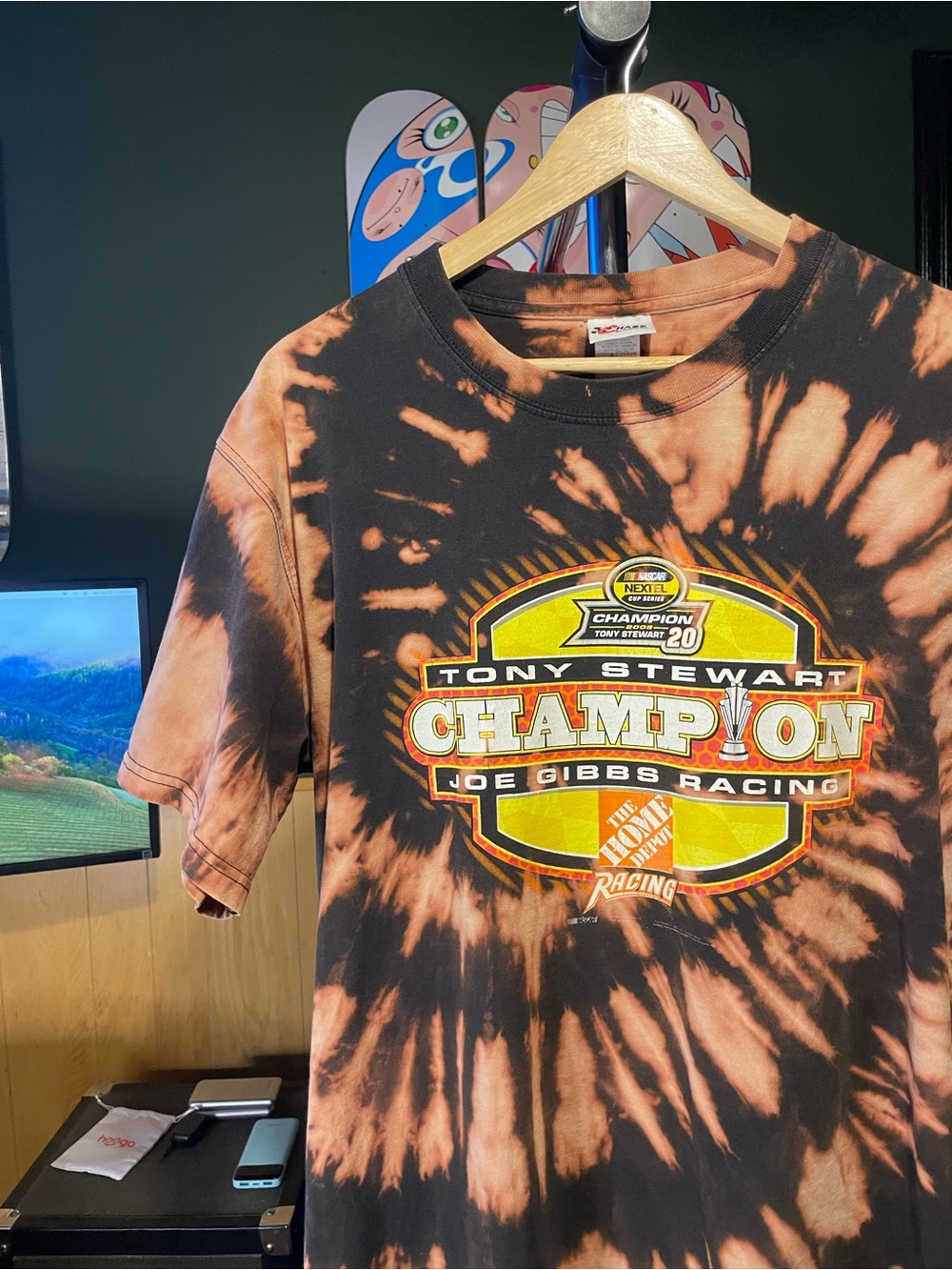 Tony Stewart Champion Tie-Dye Racing Tee - Black & Orange Joe Gibbs racing